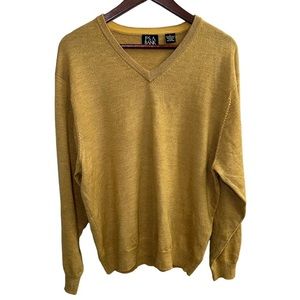 Jos A Bank Merino Wool V Neck Sweater Mustard Yellow